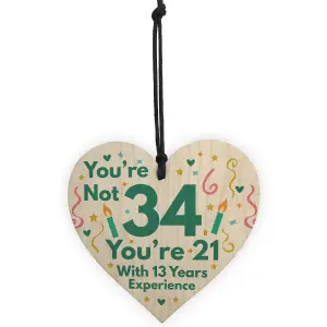 Red Ocean Funny Birthday Gifts For Women Novelty 34th Birthday Gift For Men Wooden Heart Sign Funny Birthday Card