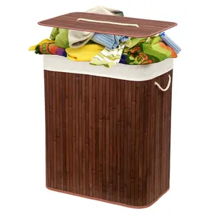 Rectangular Bamboo Laundry Basket-Natural With Div Bamboo Laundry Hamper with Handles Brown / 60" H x 32" W x 52" D