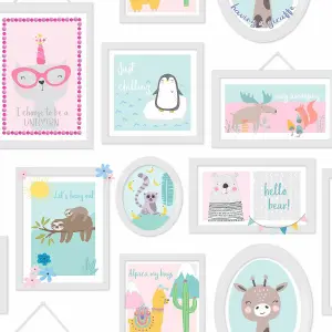 Holden Over the Rainbow Animal Frames Wallpaper Teal/Pink (90971)