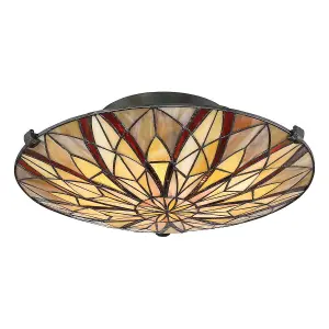 Semi Flush Light Tiffany Style Coloured Glass Uplight Valiant Bronze LED E27 60W