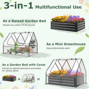 Costway Outdoor Mini Greenhouse w/ Roll-up Zipper Doors & Raised Garden Bed 127 x 95 x 93 cm