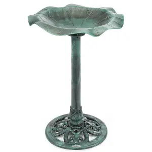 Garden Bird Bath Resin Leaf Birdbath With Rustic Metal Effect H60cm Green Christow