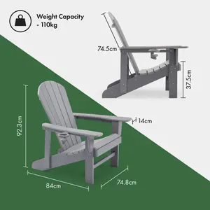 VonHaus Grey Adirondack Chair, Outdoor Fire Pit Chair for Garden, Terrace & Balcony, Waterproof HDPE Slatted Style Garden Chair