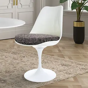 White Tulip Dining Chair with Grey Textured Cushion