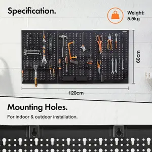 VonHaus Tool Pegboard, 45pc for Shed & Garage Wall Storage Tool Board, Secure Tool Organiser Wall Mounted