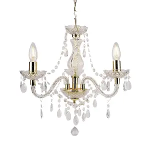 First Choice Lighting Set of 2 Clear and Gold Marie Therese Style 3 x 40W Chandelier