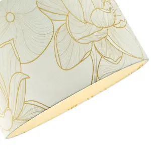 Designer Cream Linen Fabric 12 Inch Lampshade with Large Shiny Gold Foil Flowers