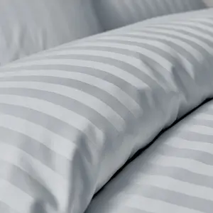 300 Thread Count Cotton Satin Stripe Duvet Cover Set Silver Grey / Super King  - 2  Standard Pillowcases