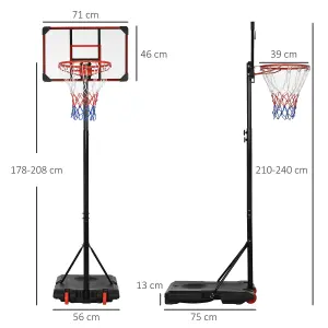 SPORTNOW Adjustable Basketball Hoop and Stand w/ Wheels, 1.8-2.1m, Red