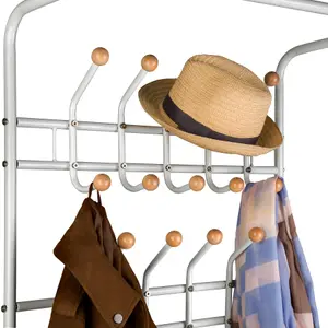 Wardrobe - shoe rack with 3 shelves, 18 hooks  - white