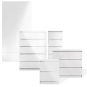 Esla High gloss white 5 Drawer Wide Chest of drawers (H)1110mm (W)770mm (D)500mm