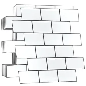 100 Pieces 30.5 x 15.4 cm 3D Tile Stickers Pure White Grey