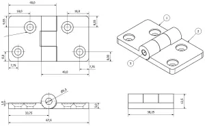 Black Reinforced Nylon Plastic Hinge 38x67mm Italian Made Industrial Quality