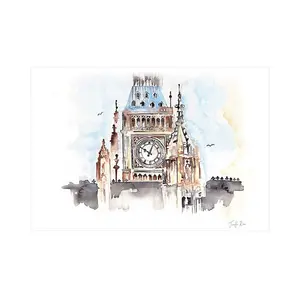 Jennifer Rose Big Ben Print White/Blue/Brown (30cm x 40cm)