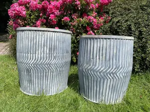 Galvanised Chevron Dolly Tub Set of 2 Metal Outdoor Planter Flower Pot