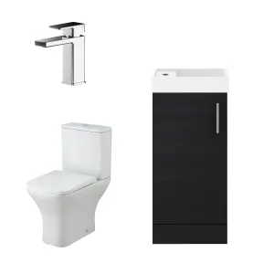 Nuie Vault Cloakroom Set Floor Standing Vanity Unit 400mm Basin Tap WC Charcoal Black