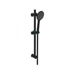 Shower Round Slide Rail Kit - Matt Black (Sea) - Includes Shower Head, Hose and Fixing Unit