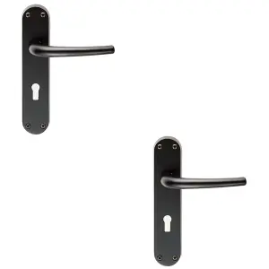 2 PACK - Rounded Sleek Latch & Lock Door Handle - Matt Black Lever on Backplate