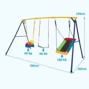 Costway 3-in-1 Kids Swing Set Metal A-Frame Stand Swing Playset Platform Tree Swing Seat