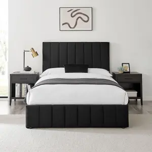 Leo Black Velvet Fabric Double 4FT 6 Ottoman Storage Bed Frame