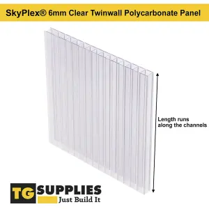 High Impact SkyGlaze 6mm Twinwall Clear Polycarbonate Roofing Sheet - UV Protected - 2100x3500mm