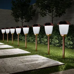 Low Voltage Solar Powered Integrated LED Metal Pathway Light Pack (Set of 8) Copper