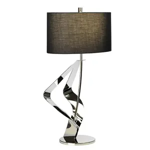 Table Lamp Black Shade Highly Polished Nickel Finish LED E27 60W Bulb