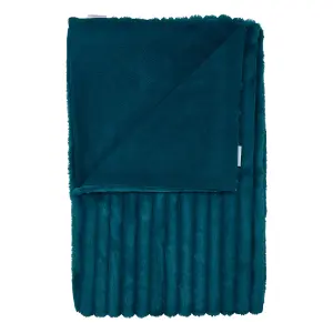 Catherine Lansfield Cosy Ribbed Faux Fur Blanket Throw Teal Green