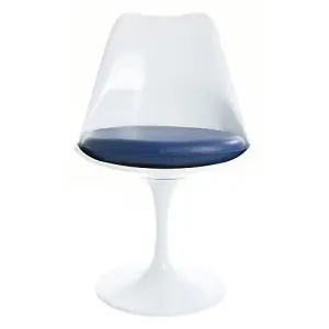 Tulip Set - Marble Medium Circular Table and Four Chairs with PU Cushion Navy