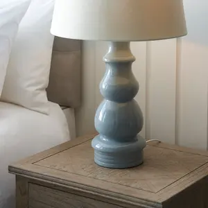 Luminosa Provence & Cici Base & Shade Table Lamp Blue Grey Glaze, Satin Nickel Plate & Ivory Linen Fabric