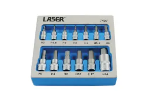 Laser Tools 7497 13pc Security Hex Socket Bit Set 1/4"D, 3/8"D, 1/2"D