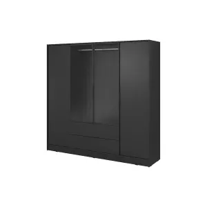 Kelly 206cm Hinged Wardrobe in Classic Black - Timeless Storage with Glass Details