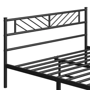 Minimalist Metal Slatted Bed Platform with Arrow Design Headboard Black / King (5')