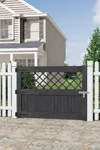 Rhombus Design Fence Gate with Latch, Grey Coated Garden Entryway, 120cm x 90cm