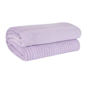 EHC Cotton Soft Hand Woven Reversible Lightweight Lavender Adult Cellular Blanket, Single 180 x 230cm