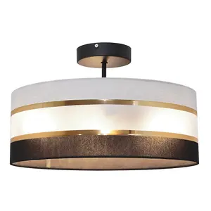 Luminosa Helen Cylindrical Ceiling Light Black, Gold, Grey 40cm