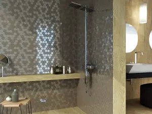 Top Ceramics Dark Grey Taupe Hexagon Mosaic Tile Mix. High Gloss / Matt (L)330 x (W)298mm