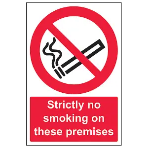 Strictly No Smoking On Premises Sign - Adhesive Vinyl - 200x300mm (x3)