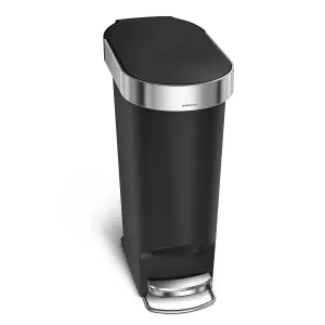 simplehuman 40L Slim Kitchen Pedal Bin with Liner Rim, Silent Soft Close Lid, Black Plastic