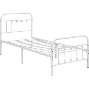 Yaheetech White 3ft Single Vintage Metal Bed Frame with High Headboard and Footboard