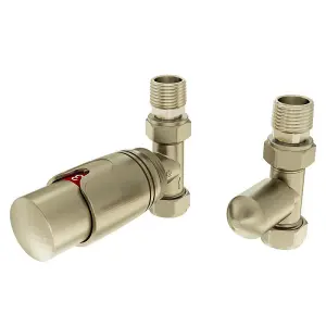 Aquarius 15mm Straight TRV & Lockshield Radiator Valve Brushed Brass AQ413035