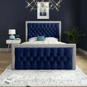 DS Living Cheltenham Glitter and Blue Plush Velvet Upholstered Super King Bed Frame 6FT