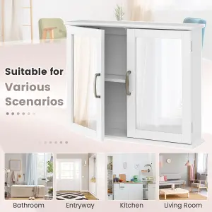 Costway Wall Mounted Bathroom Mirror Cabinet Wooden Storage Cupboard w/ Double Doors