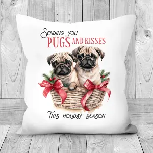 Poly Linen Christmas Cushion Pugs Design 45cm x 45cm