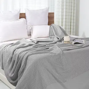 EHC Cotton Soft Hand Woven Reversible Lightweight Smoke Adult Cellular Blanket, Single 180 x 230cm