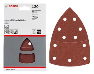 BOSCH Expert for Wood + Paint Sanding Sheets (Grit 120) (20/Pack) (For: Bosch PSM 18 Li, PSM 8100A & EasySander 12 Sanders)