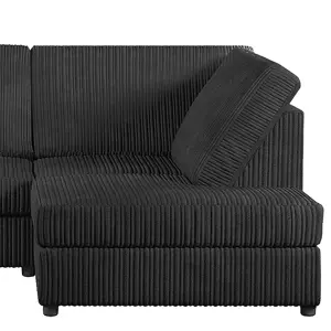 Luxor Black Jumbo Cord 4 Seater Corner sofa Right Hand Facing - Full Back