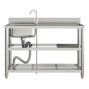 Right Hand Drainer Rectangle Stainless Steel One Compartment Sink with Shelves for Kitchen, Laundry Room, Outdoor