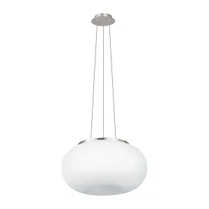 Pendant Ceiling Light Colour Satin Nickel Shade White Glass Opal Matt E27 2x60W