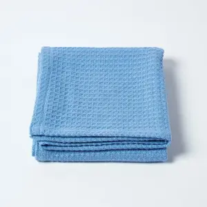 Homescapes Organic Cotton Waffle Baby Blanket Blue, 125 x 150 cm